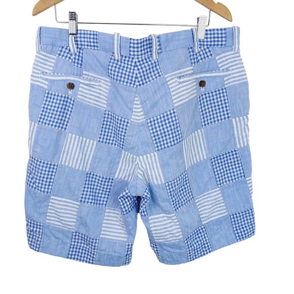 Brooks Brothers SZ 38 Blue Patchwork Plaid Madras 9" 100% Cotton Plaid Shorts - Picture 4 of 8